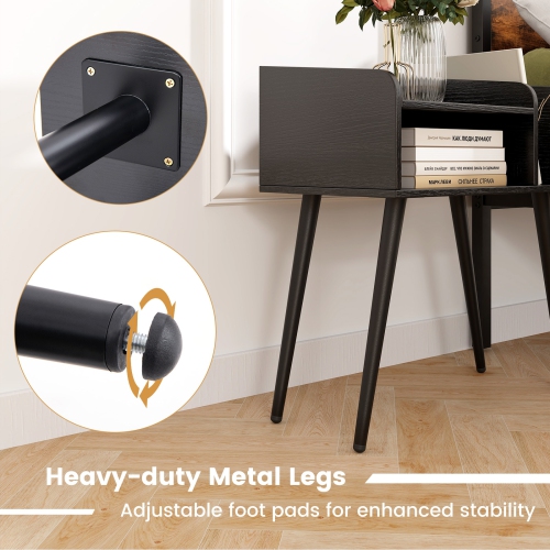 Mid-Century End Table with Storage Shelves – Accent Nightstand for Bedroom