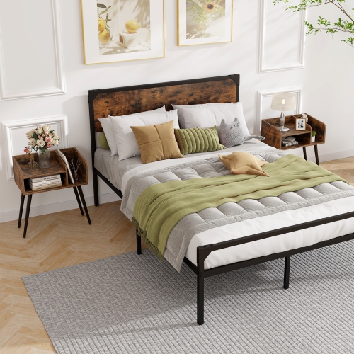 Mid-Century End Table with Storage Shelves – Accent Nightstand for Bedroom