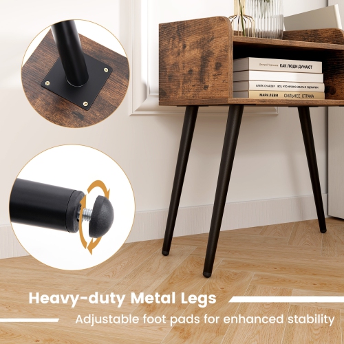 Mid-Century End Table with Storage Shelves – Accent Nightstand for Bedroom