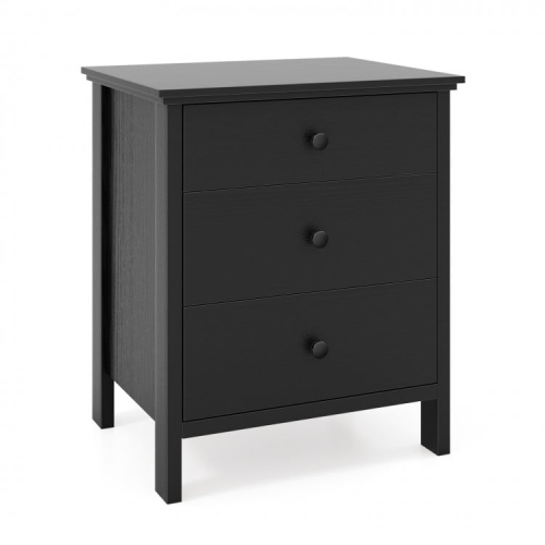 3-Drawer Wooden Nightstand Modern Bedside Table-Black