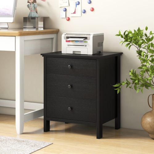3-Drawer Wooden Nightstand Modern Bedside Table-Black