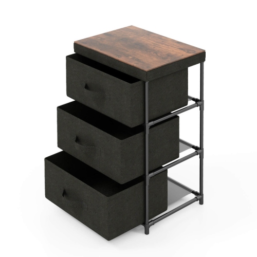 3-Tier Fabric Nightstand with Metal Frame and Storage Drawers