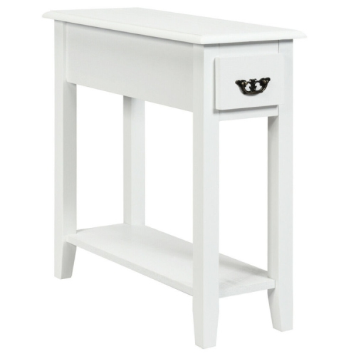 SLICKBLUE  2 Tier End Bedside Sofa Side Table Narrow Nightstand-White