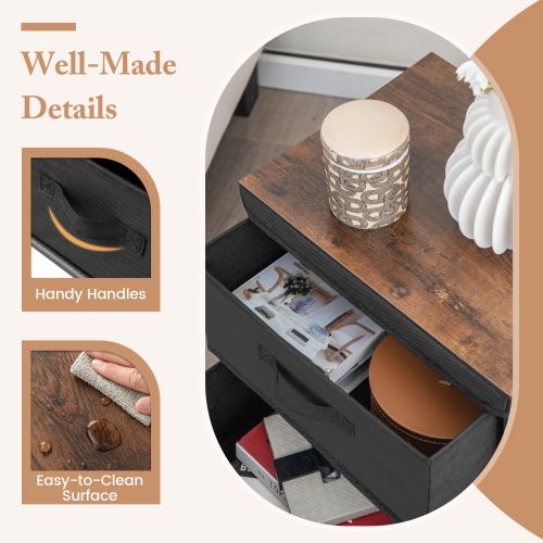 Set of 2 Bedside Tables with Removable Fabric Bins and Storage Drawers