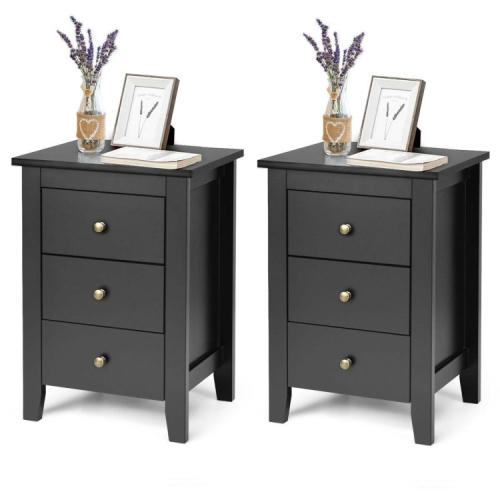 Set of 2 Modern Nightstands – Wooden Bedside Cabinets with Drawers