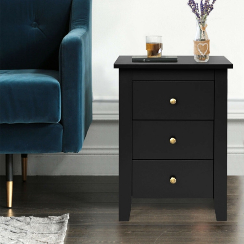 Contemporary Bedside Cabinet – Wooden Nightstand with 3 Drawers