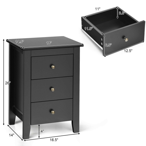 Contemporary Bedside Cabinet – Wooden Nightstand with 3 Drawers