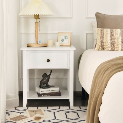 2-Tier Nightstand – Bedside End Table with Drawer and Open Shelf for Bedroom Essentials