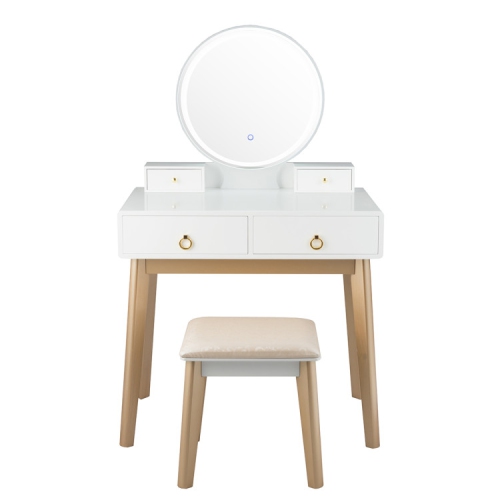 SLICKBLUE  Elegant Vanity Table With 3-Color Lighted Mirror – Makeup Desk Set With Cushioned Chair And Drawers