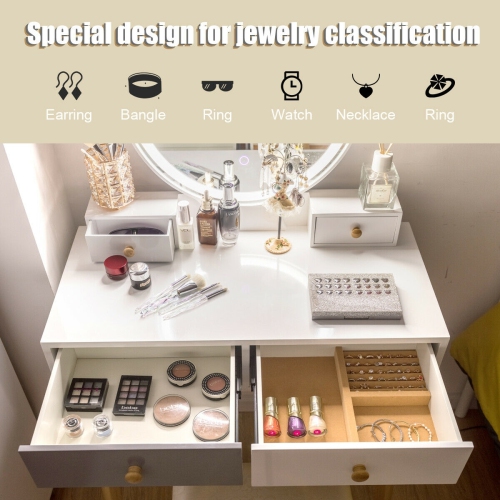 Elegant Dressing Table with LED Mirror – Makeup Vanity Set with 4 Storage Drawers and Stool