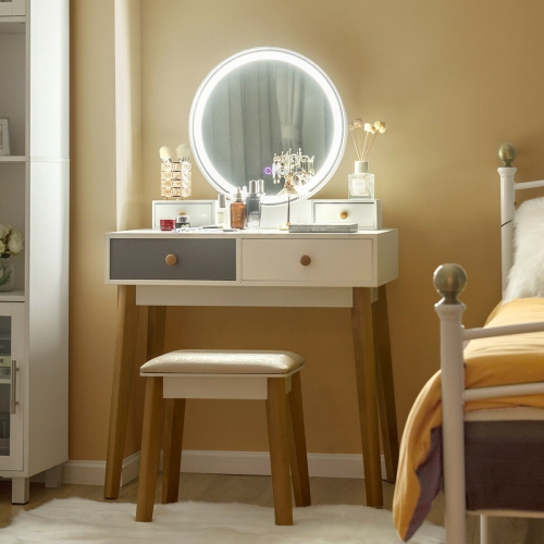 Elegant Dressing Table with LED Mirror – Makeup Vanity Set with 4 Storage Drawers and Stool