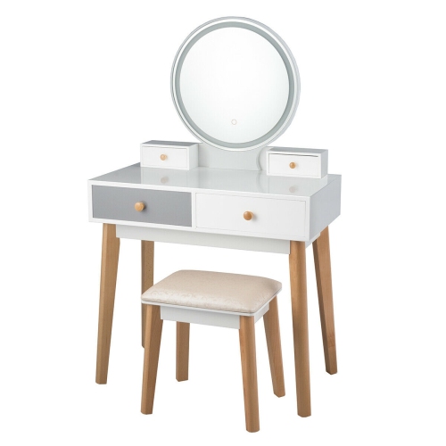 Elegant Dressing Table with LED Mirror – Makeup Vanity Set with 4 Storage Drawers and Stool