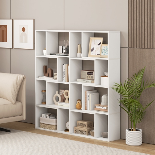 4-Tier Geometric Bookshelf with 8 Cubes for Living Room or Bedroom Storage