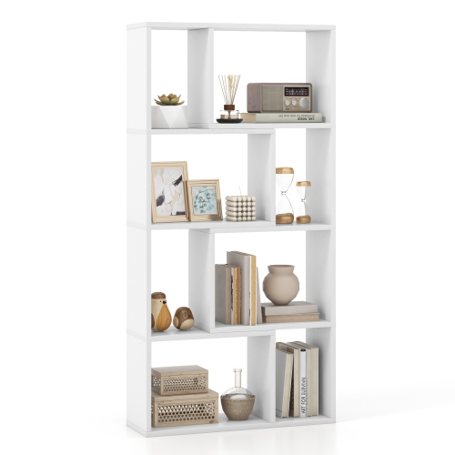 4-Tier Geometric Bookshelf with 8 Cubes for Living Room or Bedroom Storage