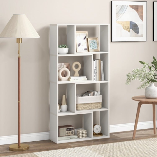 4-Tier Geometric Bookshelf with 8 Cubes for Living Room or Bedroom Storage
