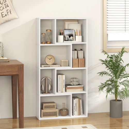 4-Tier Geometric Bookshelf with 8 Cubes for Living Room or Bedroom Storage