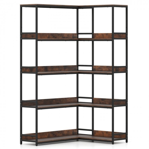 5-Tier Corner Bookshelf, L-Shaped Bookcase with Metal Frame for Home or Office