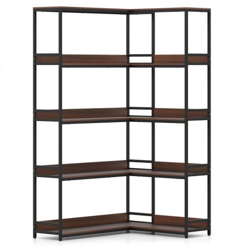SLICKBLUE  5-Tier Corner Bookshelf, L-Shaped Bookcase With Metal Frame for Home Or Office