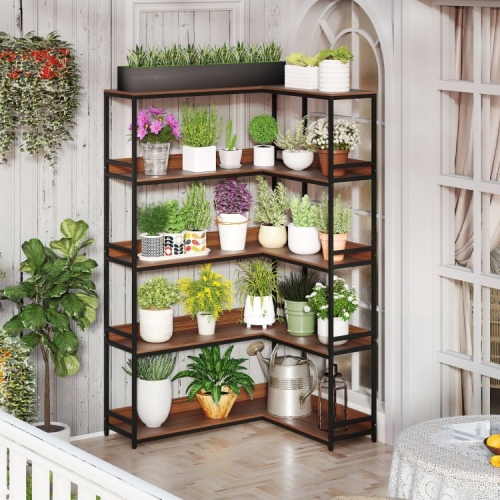 5-Tier Corner Bookshelf, L-Shaped Bookcase with Metal Frame for Home or Office