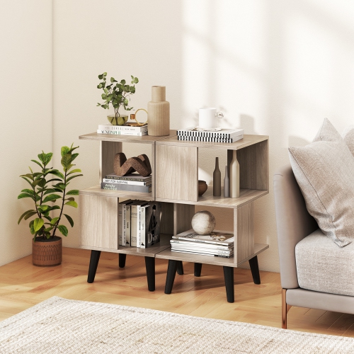 3-Tier Geometric Bookshelf Set of 2, Open Shelf Storage for Home or Office