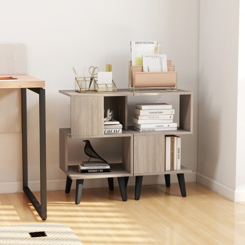 3-Tier Geometric Bookshelf Set of 2, Open Shelf Storage for Home or Office