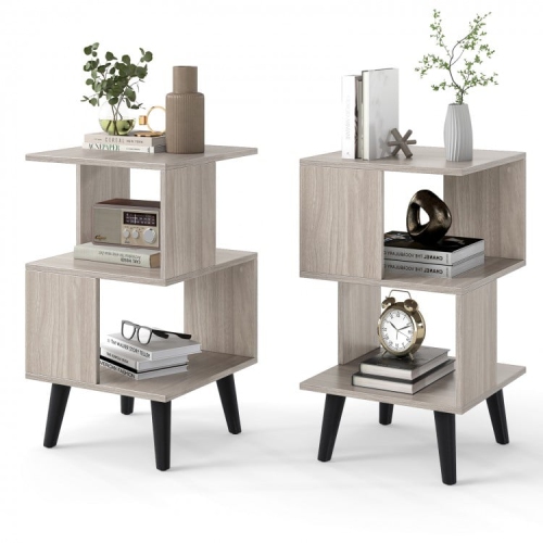 3-Tier Geometric Bookshelf Set of 2, Open Shelf Storage for Home or Office