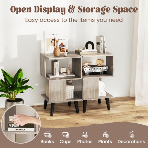 3-Tier Geometric Bookshelf Set of 2, Open Shelf Storage for Home or Office