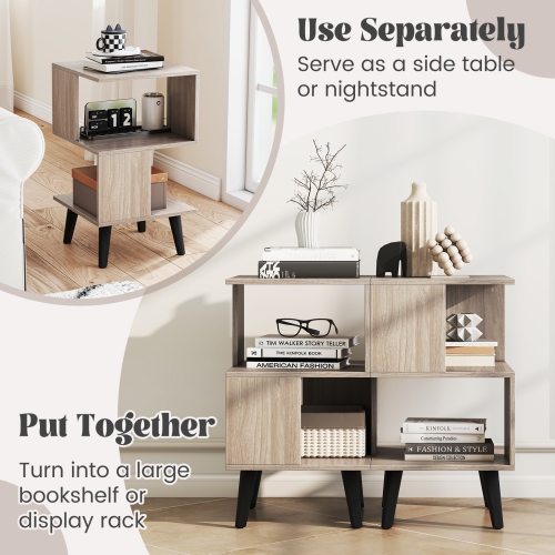 3-Tier Geometric Bookshelf Set of 2, Open Shelf Storage for Home or Office