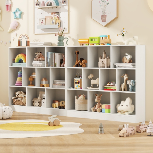 Wooden Toy Storage Organizer with 10 Cubes for Kids Room or Playroom