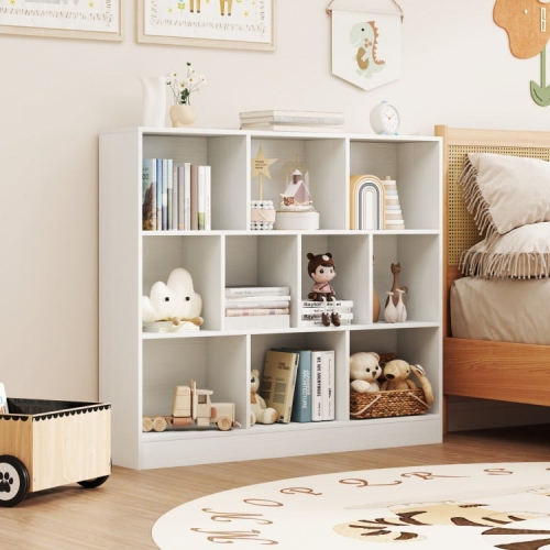 Wooden Toy Storage Organizer with 10 Cubes for Kids Room or Playroom