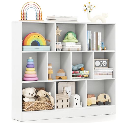 Wooden Toy Storage Organizer with 10 Cubes for Kids Room or Playroom