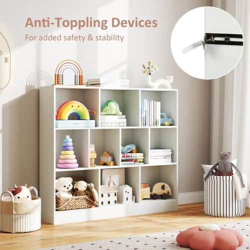 Wooden Toy Storage Organizer with 10 Cubes for Kids Room or Playroom