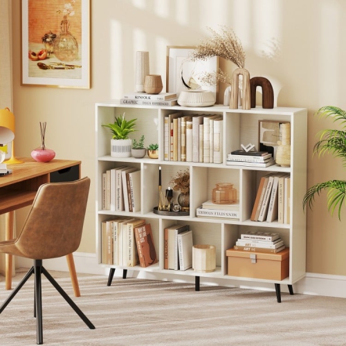 10-Cube Bookcase with 5 Tapered Metal Legs for Modern Home Storage