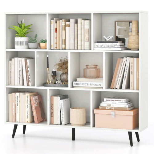 10-Cube Bookcase with 5 Tapered Metal Legs for Modern Home Storage