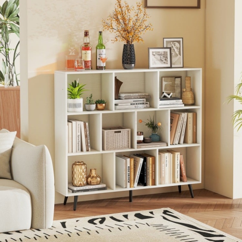 10-Cube Bookcase with 5 Tapered Metal Legs for Modern Home Storage