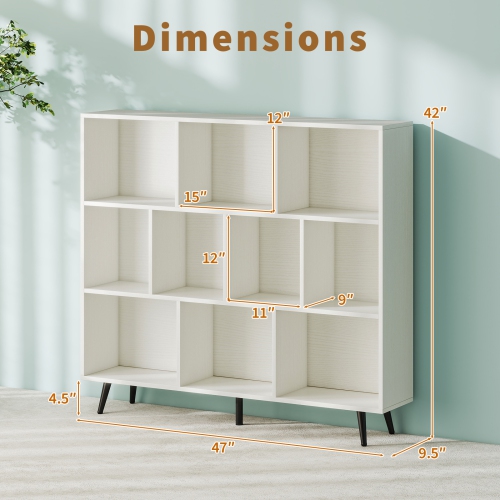 10-Cube Bookcase with 5 Tapered Metal Legs for Modern Home Storage