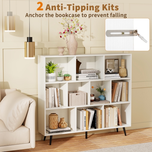 10-Cube Bookcase with 5 Tapered Metal Legs for Modern Home Storage