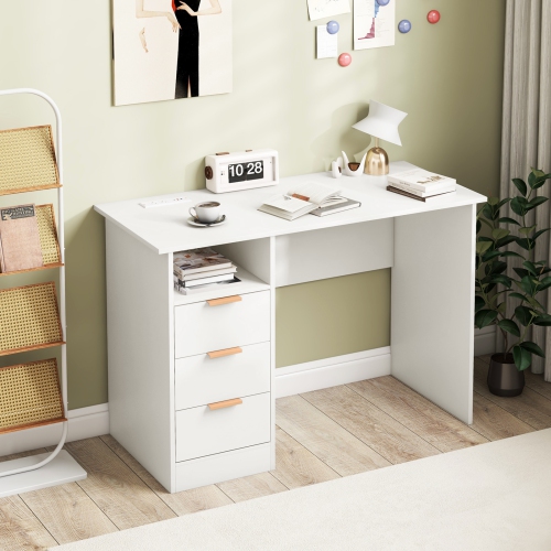 Desk for Home Office with Power Outlet, 3 Drawers, and Open Storage Compartment