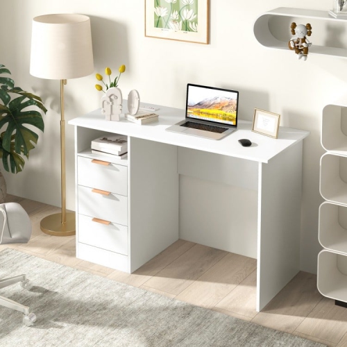 Desk for Home Office with Power Outlet, 3 Drawers, and Open Storage Compartment