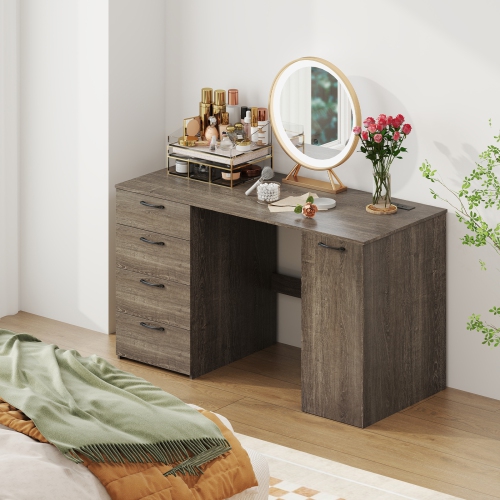 Computer Desk with Power Outlets and 4 Storage Drawers for Home Office