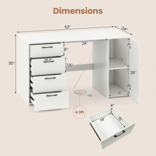 Computer Desk with Power Outlets and 4 Storage Drawers for Home Office