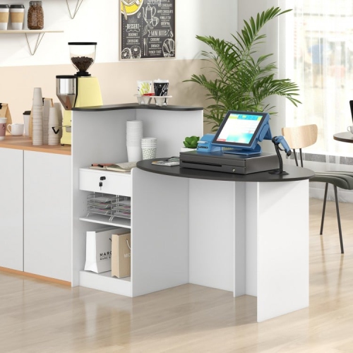 Modern Reception Desk with Oval Tabletop, Front Counter for Office or Salon