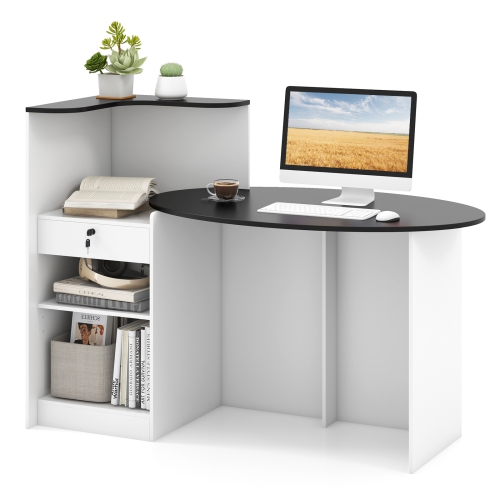 Modern Reception Desk with Oval Tabletop, Front Counter for Office or Salon