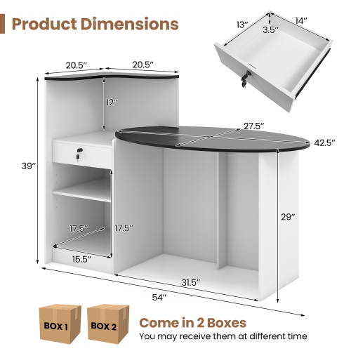 Modern Reception Desk with Oval Tabletop, Front Counter for Office or Salon