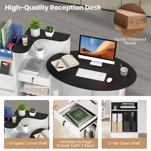 Modern Reception Desk with Oval Tabletop, Front Counter for Office or Salon