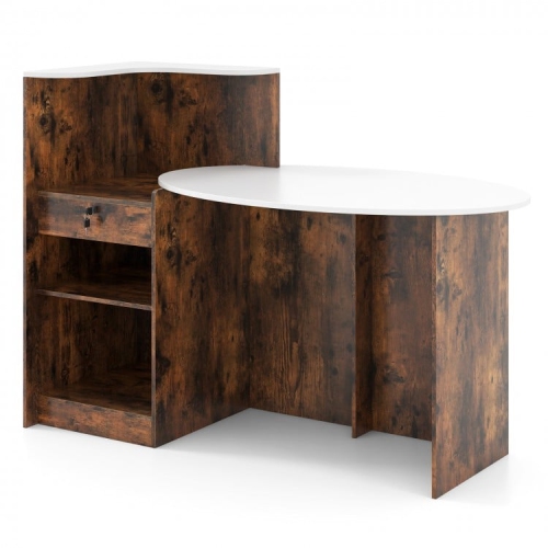 Modern Reception Desk with Oval Tabletop, Front Counter for Office or Salon