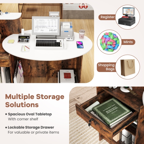 Modern Reception Desk with Oval Tabletop, Front Counter for Office or Salon