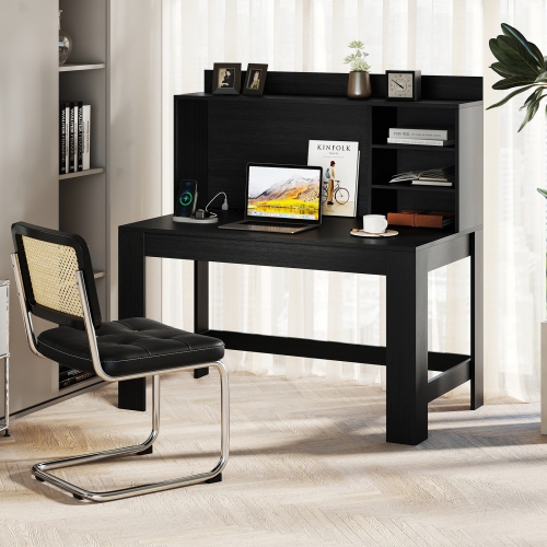 Modern Computer Desk with Hutch and Storage Shelves for Home Office
