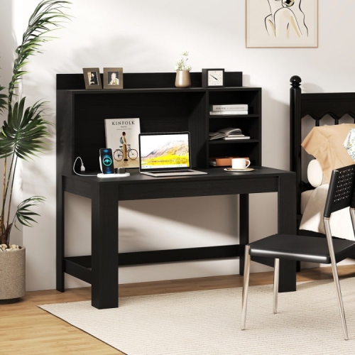 Modern Computer Desk with Hutch and Storage Shelves for Home Office