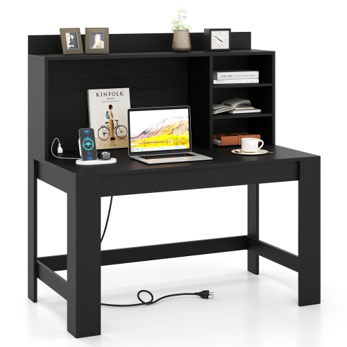 Modern Computer Desk with Hutch and Storage Shelves for Home Office